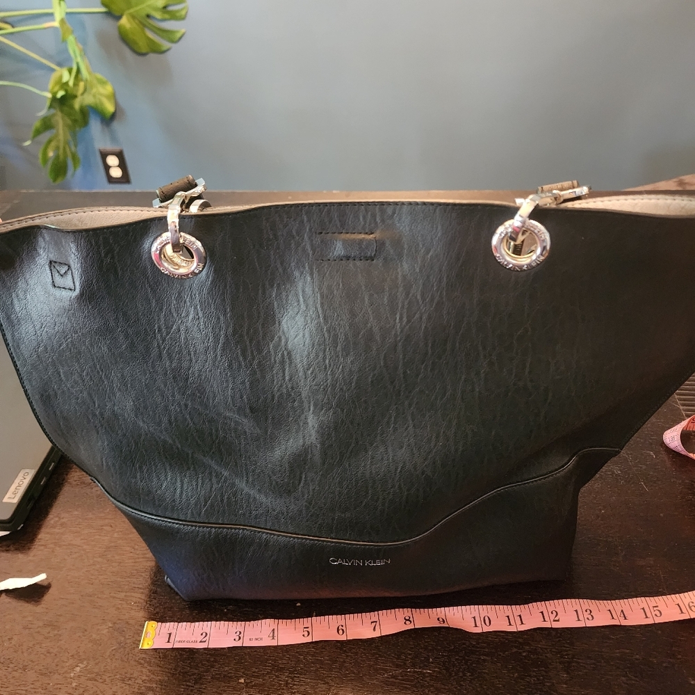 Calvin Klein Black and Tan Shoulder Bag